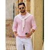 COOFANDY Men’s Sweater Long Sleeve Knitted Polo Textured Casual Pullover(Pink)