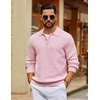 COOFANDY Men’s Sweater Long Sleeve Knitted Polo Textured Casual Pullover(Pink)