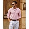 COOFANDY Men’s Sweater Long Sleeve Knitted Polo Textured Casual Pullover(Pink)