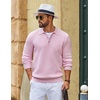 COOFANDY Men’s Sweater Long Sleeve Knitted Polo Textured Casual Pullover(Pink)