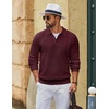 COOFANDY Men’s Sweater Long Sleeve Knitted Polo Textured Casual Pullover(Wine Red)