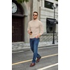 COOFANDY Mens Turtleneck Sweater Mock Neck Knitted Ribbed Pullover Sweater(Beige)
