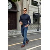 COOFANDY Mens Turtleneck Sweater Mock Neck Knitted Ribbed Pullover Sweater(Dark Blue)