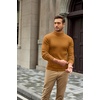 COOFANDY Mens Turtleneck Sweater Mock Neck Knitted Ribbed Pullover Sweater(Light Brown)