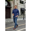 COOFANDY Mens Turtleneck Sweater Mock Neck Knitted Ribbed Pullover Sweater(Navy Blue)