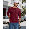 COOFANDY Mens Waffle Long Sleeve Shirt Crew Neck T-Shirts Cotton Tee Shirts(Wine Red)