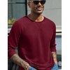 COOFANDY Mens Waffle Long Sleeve Shirt Crew Neck T-Shirts Cotton Tee Shirts(Wine Red)