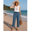 COOFANDY Womens Cotton Casual Pants Beach Capri Pants, S-XXL(Blue)