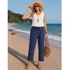 COOFANDY Womens Cotton Casual Pants Beach Capri Pants, S-XXL(Navy Blue)