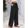 COOFANDY Womens Linen Pants Wide Leg Palazzo Flowy Elastic Waist Trousers(Black)