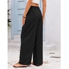 COOFANDY Womens Linen Pants Wide Leg Palazzo Flowy Elastic Waist Trousers(Black)
