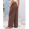 COOFANDY Womens Linen Pants Wide Leg Palazzo Flowy Elastic Waist Trousers(Brown)