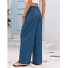 COOFANDY Womens Linen Pants Wide Leg Palazzo Flowy Elastic Waist Trousers(Navy)