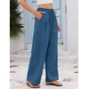 COOFANDY Womens Linen Pants Wide Leg Palazzo Flowy Elastic Waist Trousers(Navy)