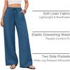 COOFANDY Womens Linen Pants Wide Leg Palazzo Flowy Elastic Waist Trousers(Navy)