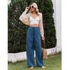 COOFANDY Womens Linen Pants Wide Leg Palazzo Flowy Elastic Waist Trousers(Navy)
