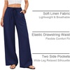 COOFANDY Womens Linen Pants Wide Leg Palazzo Flowy Elastic Waist Trousers(Navy Blue)