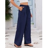 COOFANDY Womens Linen Pants Wide Leg Palazzo Flowy Elastic Waist Trousers(Navy Blue)