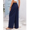 COOFANDY Womens Linen Pants Wide Leg Palazzo Flowy Elastic Waist Trousers(Navy Blue)