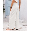 COOFANDY Womens Linen Pants Wide Leg Palazzo Flowy Elastic Waist Trousers(White)
