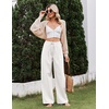 COOFANDY Womens Linen Pants Wide Leg Palazzo Flowy Elastic Waist Trousers(White)