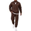 COOFANDY 2 Piece Set for Men Sweatsuit 1/4 Zip Sweatshirt and Jogger pants(Brown)