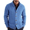 COOFANDY Men’s Cardigan Sweater Slim Fit Stand Collar Cardigan Cable Knit(Blue)