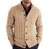 COOFANDY Men’s Cardigan Sweater Slim Fit Stand Collar Cardigan Cable Knit(Khaki)