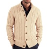 COOFANDY Men’s Cardigan Sweater Slim Fit Stand Collar Cardigan Cable Knit(Light Khaki)
