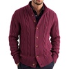 COOFANDY Men’s Cardigan Sweater Slim Fit Stand Collar Cardigan Cable Knit(Wine Red)