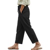 COOFANDY Womens Cotton Casual Pants Beach Capri Pants, S-XXL(Black)