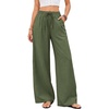 COOFANDY Womens Linen Pants Wide Leg Palazzo Flowy Elastic Waist Trousers(Army Green)