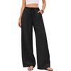 COOFANDY Womens Linen Pants Wide Leg Palazzo Flowy Elastic Waist Trousers(Black)