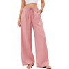 COOFANDY Womens Linen Pants Wide Leg Palazzo Flowy Elastic Waist Trousers(Misty Rose)