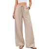 COOFANDY Womens Linen Pants Wide Leg Palazzo Flowy Elastic Waist Trousers(Moon Grey)
