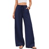 COOFANDY Womens Linen Pants Wide Leg Palazzo Flowy Elastic Waist Trousers(Navy Blue)