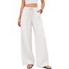 COOFANDY Womens Linen Pants Wide Leg Palazzo Flowy Elastic Waist Trousers(White)