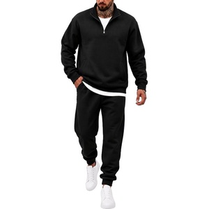 COOFANDY 2 Piece Set for Men Sweatsuit 1/4 Zip Sweatshirt and Jogger pants(All Black)