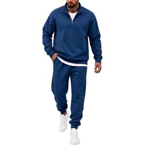 COOFANDY 2 Piece Set for Men Sweatsuit 1/4 Zip Sweatshirt and Jogger pants(Blue)