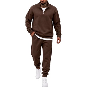 COOFANDY 2 Piece Set for Men Sweatsuit 1/4 Zip Sweatshirt and Jogger pants(Brown)