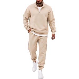 COOFANDY 2 Piece Set for Men Sweatsuit 1/4 Zip Sweatshirt and Jogger pants(Cream)