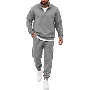 COOFANDY 2 Piece Set for Men Sweatsuit 1/4 Zip Sweatshirt and Jogger pants(Light Grey)