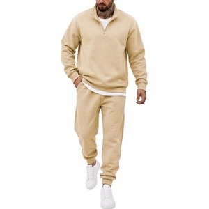 COOFANDY 2 Piece Set for Men Sweatsuit 1/4 Zip Sweatshirt and Jogger pants(Light Khaki)