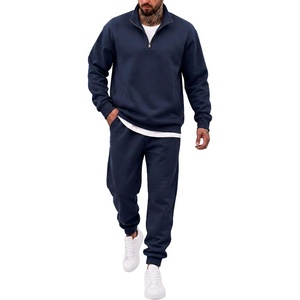 COOFANDY 2 Piece Set for Men Sweatsuit 1/4 Zip Sweatshirt and Jogger pants(Navy Blue)