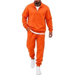 COOFANDY 2 Piece Set for Men Sweatsuit 1/4 Zip Sweatshirt and Jogger pants(Orange)