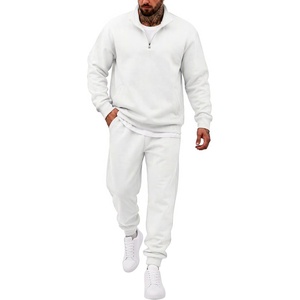 COOFANDY 2 Piece Set for Men Sweatsuit 1/4 Zip Sweatshirt and Jogger pants(White)