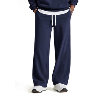 COOFANDY Baggy Sweatpants Men Wide Leg Cotton Joggers for Men with Pockets(Navy Blue)