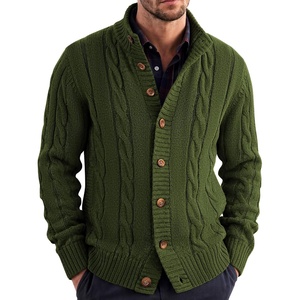 COOFANDY Men’s Cardigan Sweater Slim Fit Stand Collar Cardigan Cable Knit(Army Green)