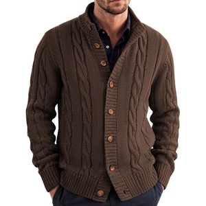 COOFANDY Men’s Cardigan Sweater Slim Fit Stand Collar Cardigan Cable Knit(Coffee Brown)