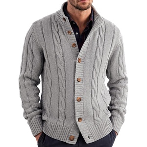 COOFANDY Men’s Cardigan Sweater Slim Fit Stand Collar Cardigan Cable Knit(Grey)